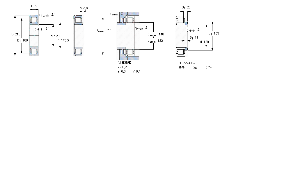 SKF 圓柱滾子軸承, 單列, NU 設計, 于外圈的帶止動槽NU2224ECNML樣本圖片