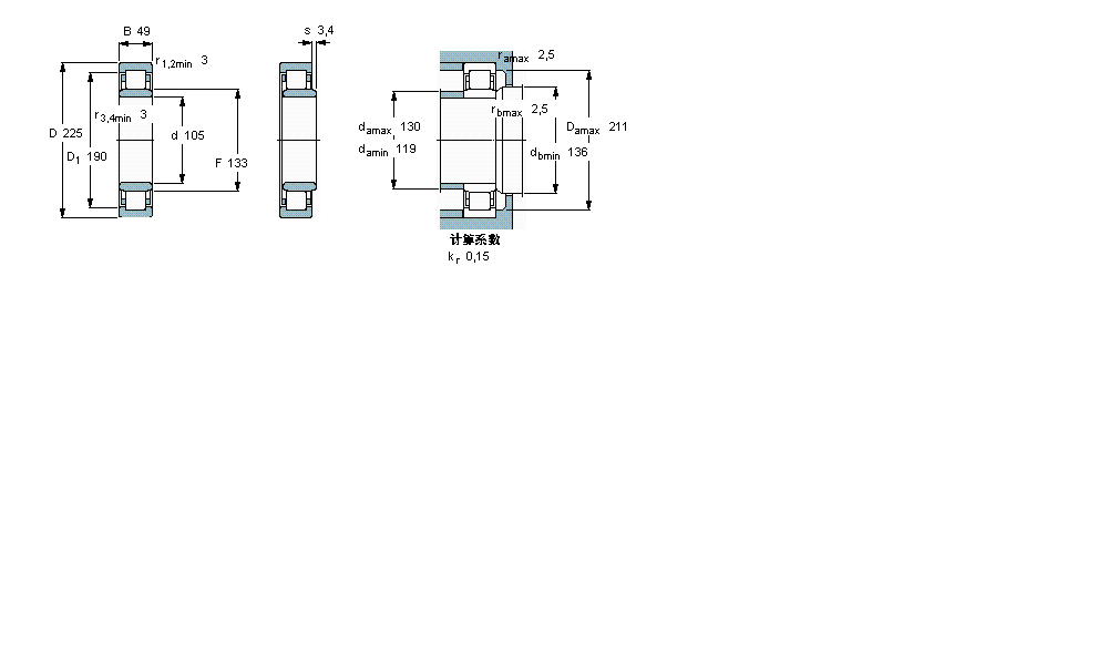 SKF 圓柱滾子軸承, 單列, NU 設計NU321ECML樣本圖片