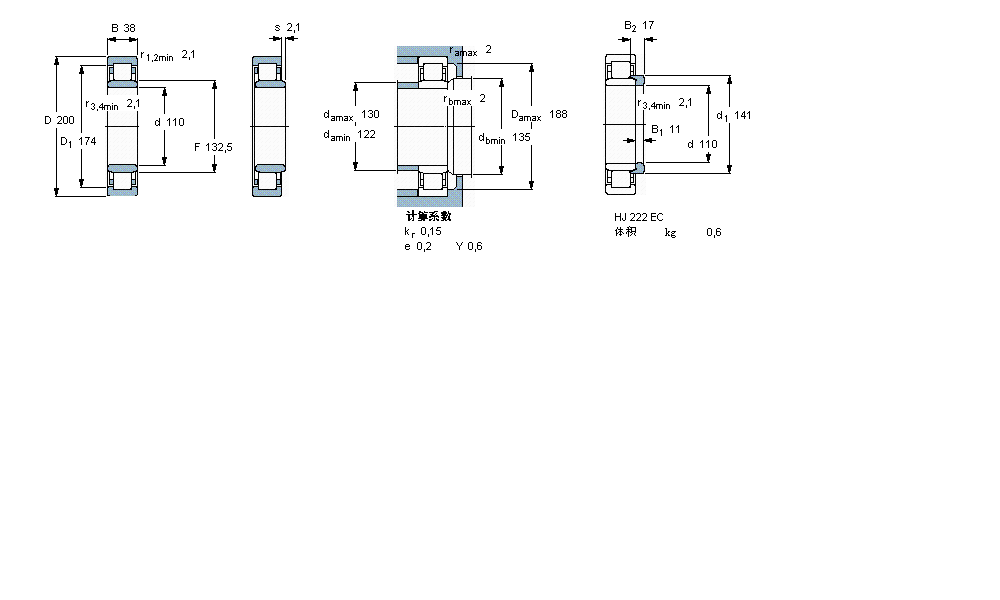 SKF 圓柱滾子軸承, 單列, NU 設(shè)計(jì)NU222ECJ樣本圖片