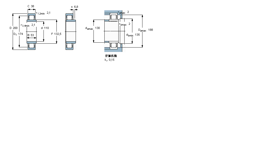 SKF 圓柱滾子軸承, 單列, NUB 設(shè)計(jì)NUB222ECJ樣本圖片