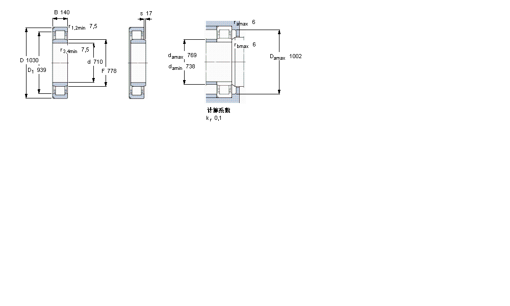 SKF 圓柱滾子軸承, 單列, NU 設計, 于外圈的兩個帶定位槽NU10/710ECN2MA樣本圖片