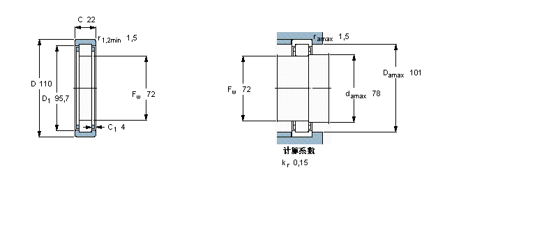 SKF 圓柱滾子軸承, 單列, 無內圈RNU212ECP樣本圖片