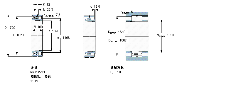 SKF 圓柱滾子軸承, 雙列, NN K, 圓錐型內孔NN49/1320KFB/W33樣本圖片