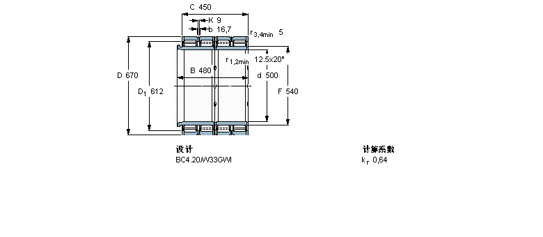 SKF 圓柱滾子軸承, 四列, BC4.20, 延長內圈寬度BC4B322039/HA1樣本圖片