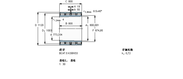 SKF 圓柱滾子軸承, 四列, BC4T.5, 圓錐型內孔BC4B319991/HA4樣本圖片