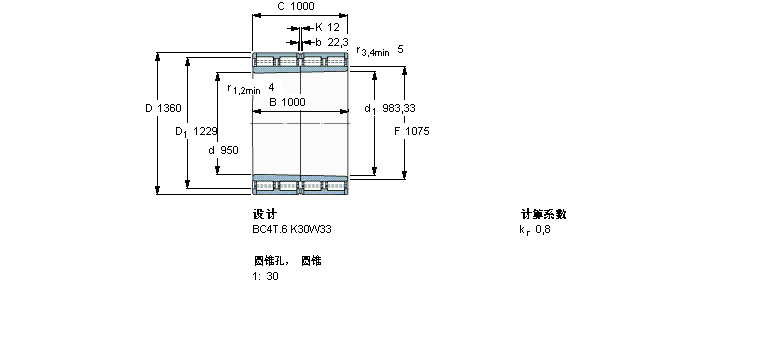 SKF 圓柱滾子軸承, 四列, BC4T.6, 圓錐型內孔314520CK30樣本圖片
