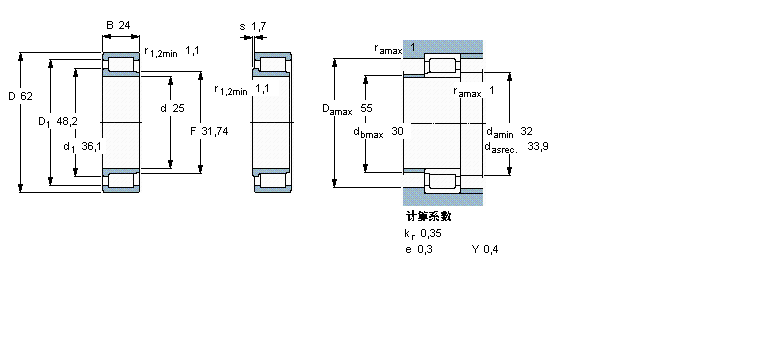 SKF 圓柱滾子軸承, 單列滿裝滾子, NJG 設計NJG2305VH樣本圖片