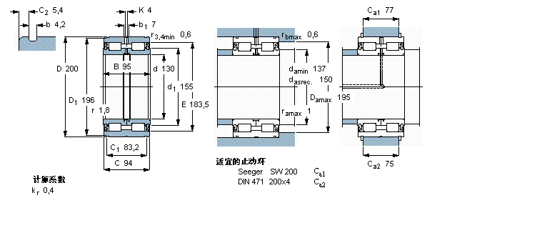 SKF 圓柱滾子軸承, 雙列滿裝滾子, 兩面密封件, 雙方向軸向負荷的擋邊NNF5026ADA-2LSV樣本圖片