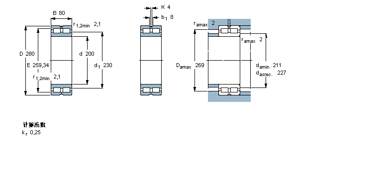 SKF 圓柱滾子軸承, 雙列滿裝滾子, 無密封件, 雙方向軸向負荷的擋邊NNC4940CV樣本圖片