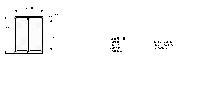 SKF 滾針軸承, 沖壓外圈, 開式尾端, 無密封件, 雙列HK2538樣本圖片