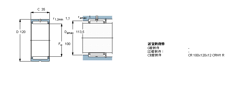 SKF 滾針軸承, 帶法蘭，無內圈, 無密封件RNA4917樣本圖片