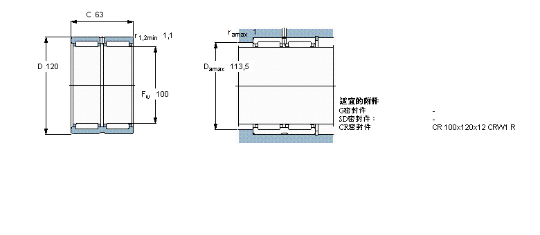 SKF 滾針軸承, 帶法蘭，無內圈, 無密封件RNA6917樣本圖片
