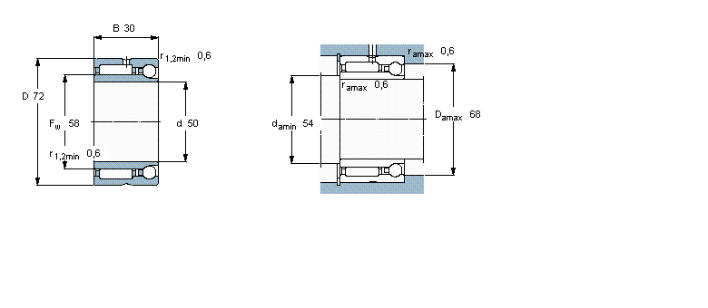 SKF 組合式滾針軸承, 滾針/角接觸球軸承, 軸向負荷 單向NKIA5910樣本圖片