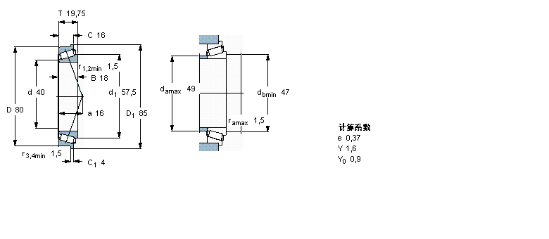 SKF 圓錐滾子軸承, 單列, 公制軸承, 外圈有擋邊30208RJ2/Q樣本圖片