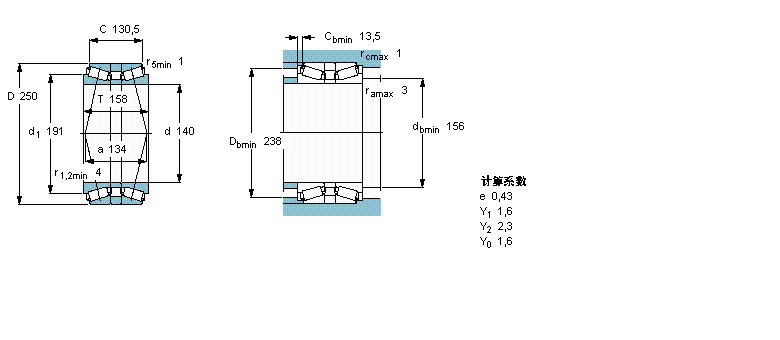 SKF 圓錐滾子軸承, 單列，背對背配對32228T158J2/DB樣本圖片