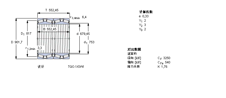 SKF 圓錐滾子軸承, 四列，TQO結構, TQO.1/GWI, 軸承孔中的螺旋槽331700樣本圖片