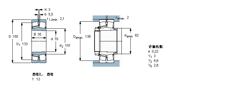SKF 球面滾子軸承, 圓柱和圓錐孔, 圓錐型內(nèi)孔, 無(wú)密封件21314EK樣本圖片