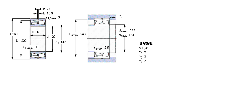 SKF 球面滾子軸承, 圓柱和圓錐孔, 圓柱型內孔, 兩面密封件22324-2CS5/VT143樣本圖片