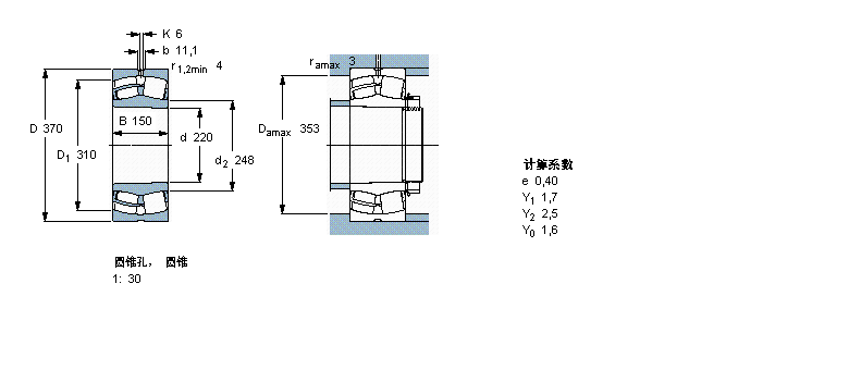 SKF 球面滾子軸承, 圓柱和圓錐孔, 圓錐型內(nèi)孔, 無(wú)密封件24144CCK30/W33樣本圖片