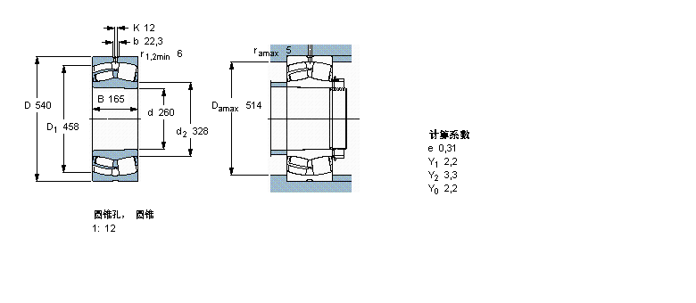 SKF 球面滾子軸承, 圓柱和圓錐孔, 圓錐型內孔, 無密封件22352CCK/W33樣本圖片