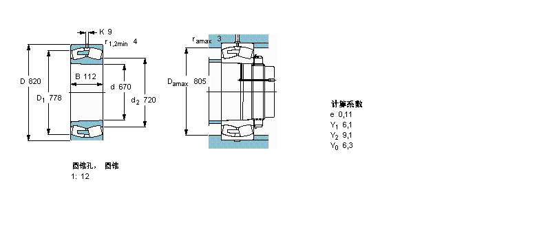 SKF 球面滾子軸承, 圓柱和圓錐孔, 圓錐型內孔, 無密封件238/670CAKMA/W20樣本圖片
