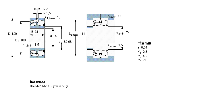 SKF 球面滚子轴承, 圆柱和圆锥孔, SKF Energy Efficient (E2) bearings, 圆柱型内孔E2.22213样本图片