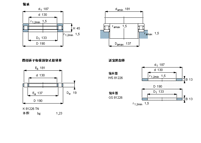 SKF 圓柱滾子推力軸承, 軸承 / 圓柱滾子和保持架止推組件81226TN樣本圖片