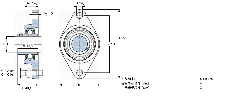 SKF 用于高溫的Y-軸承單元，帶法蘭單元，橢圓軸承座, 公制軸承FYT35TF/VA201樣本圖片