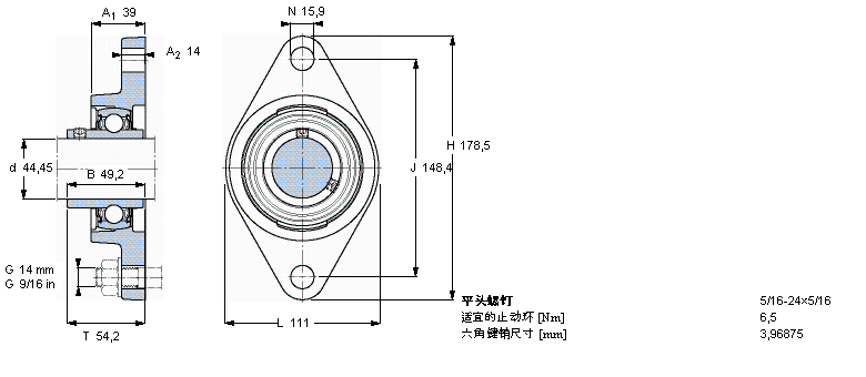 SKF 用于高温的Y-轴承单元，带法兰单元，椭圆轴承座, 英制轴承FYT1.3/4TF/VA201样本图片