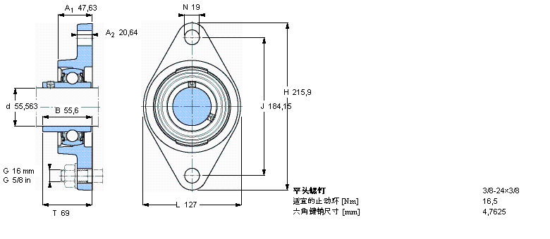 SKF 用于高温的Y-轴承单元，带法兰单元，椭圆轴承座, 英制轴承FYT2.3/16TF/VA201样本图片