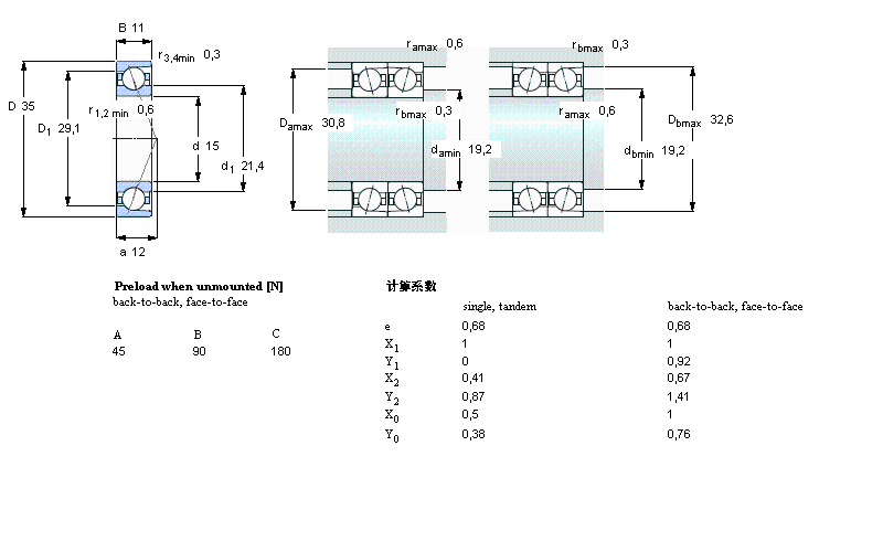 SKF 角接觸球軸承, 精密, ACD, contact angle 25°7202ACD/P4A樣本圖片