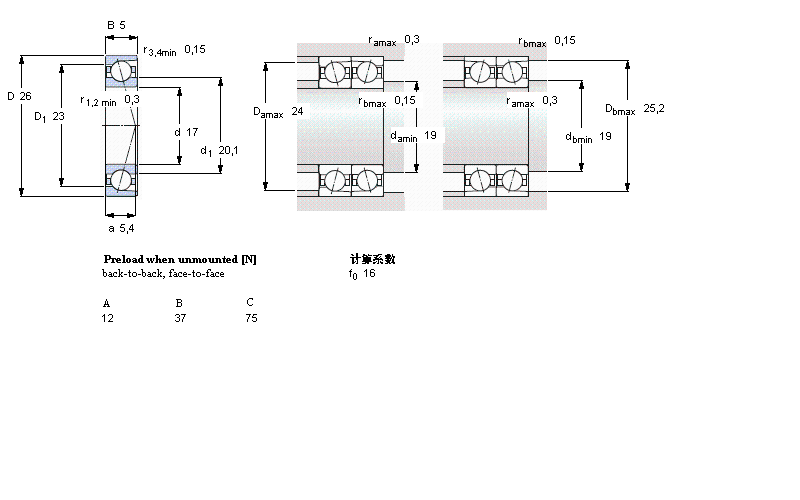 SKF 角接觸球軸承, 精密, CD, contact angle 15°, hybrid, super-precision71803CD/HCP4A樣本圖片