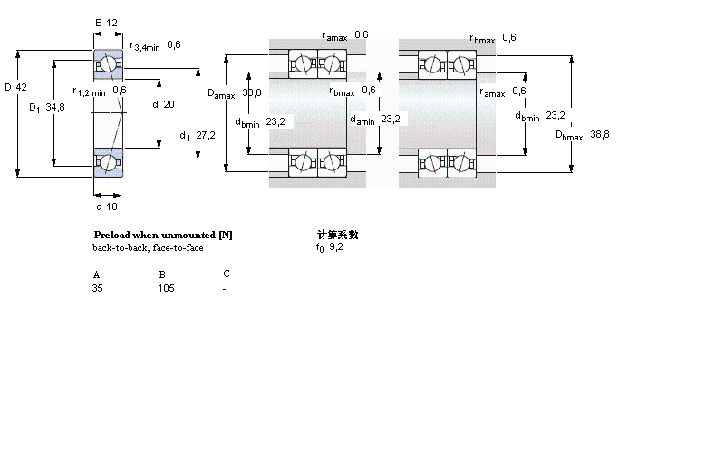 SKF 角接觸球軸承, 精密, CE, contact angle 15°7004CE/P4A樣本圖片
