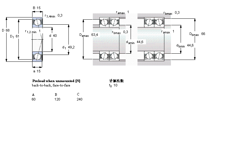 SKF 角接觸球軸承, 精密, S .. CD, sealed, contact angle 15°S7008CD/P4A樣本圖片