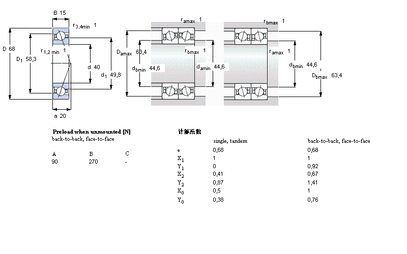 SKF 角接觸球軸承, 精密, ACE/HC, contact angle 25°, hybrid7008ACE/HCP4A樣本圖片