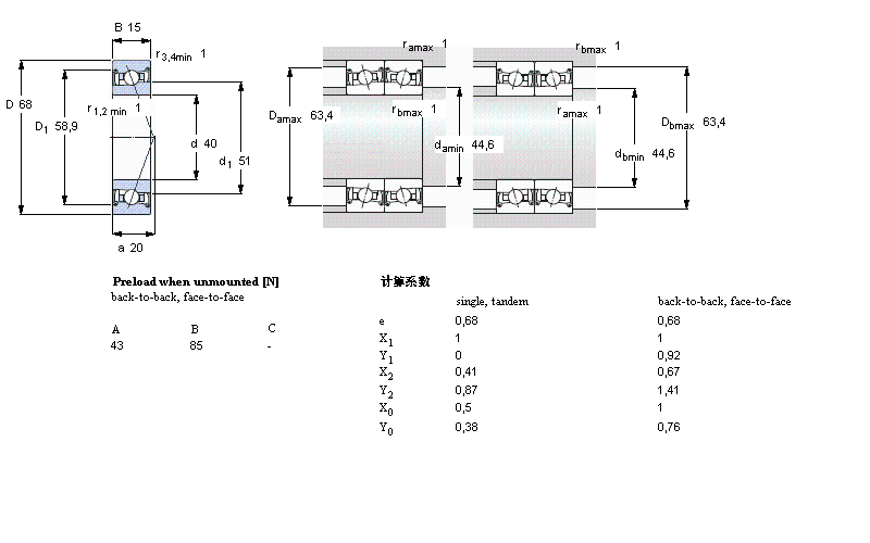 SKF 角接觸球軸承, 精密, SC .. DB, sealed, contact angle 25°, hybridSC7008DB/P7樣本圖片