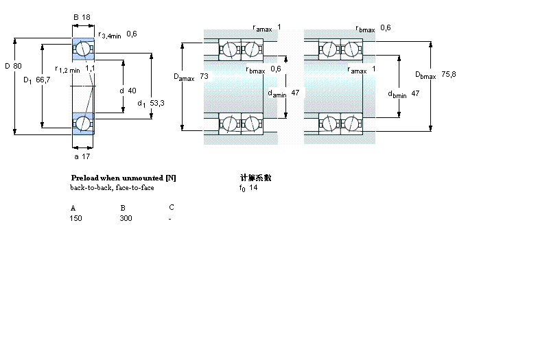 SKF 角接觸球軸承, 精密, CD/HC, contact angle 15°, hybrid7208CD/HCP4A樣本圖片