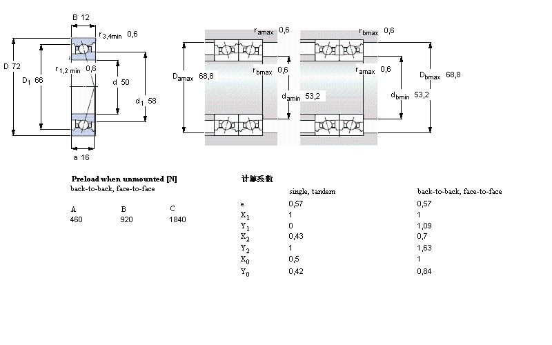 SKF 角接觸球軸承, 精密, FB, contact angle 18°71910FB/P7樣本圖片
