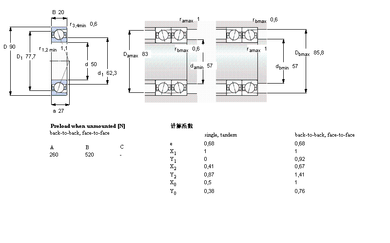 SKF 角接觸球軸承, 精密, ACD/HC, contact angle 25°, hybrid7210ACD/HCP4A樣本圖片