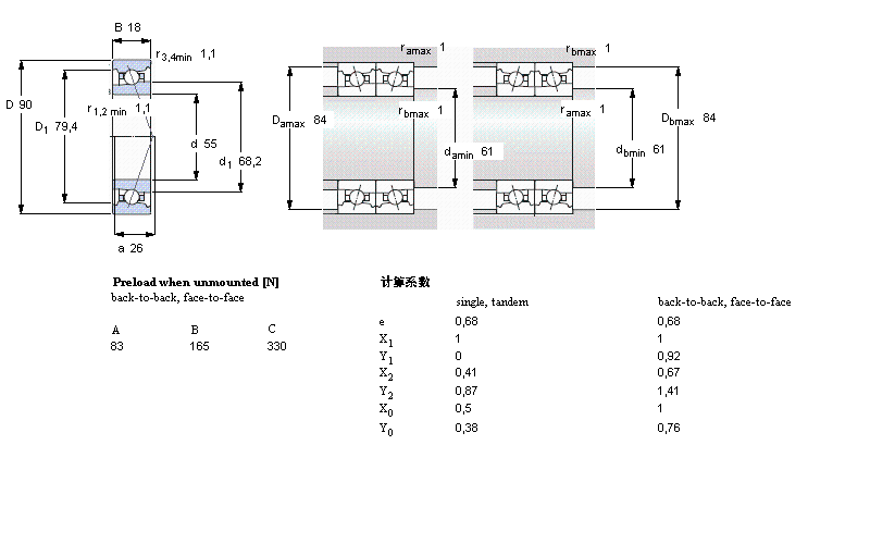 SKF 角接觸球軸承, 精密, DB, contact angle 25°7011DB/P7樣本圖片