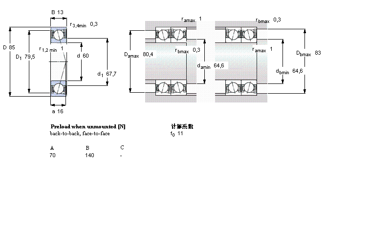 SKF 角接觸球軸承, 精密, S .. CD/HC, sealed, contact angle 15°, hybridS71912CD/HCP4A樣本圖片