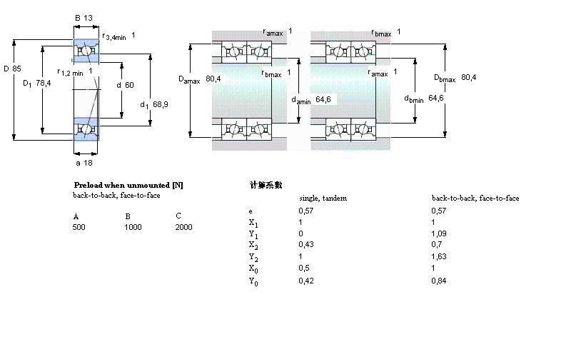 SKF 角接觸球軸承, 精密, FB, contact angle 18°71912FB/P7樣本圖片