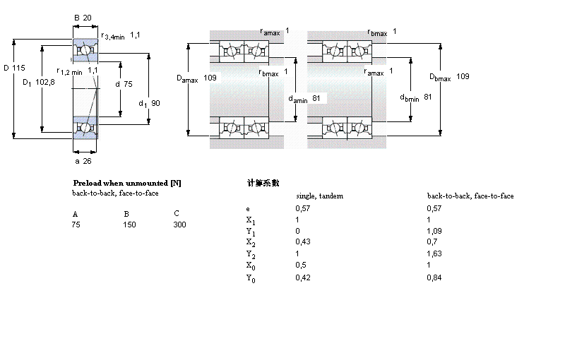 SKF 角接觸球軸承, 精密, FB, contact angle 18°7015FB/P7樣本圖片