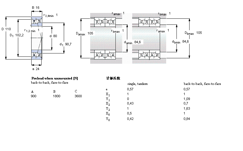 SKF 角接觸球軸承, 精密, FB, contact angle 18°71916FB/P7樣本圖片