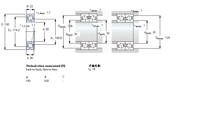 SKF 角接觸球軸承, 精密, CE, contact angle 15°7017CE/P4A樣本圖片