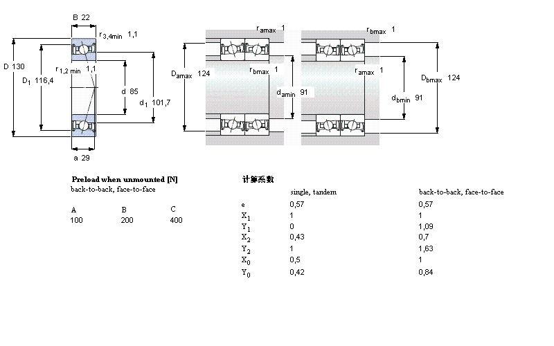 SKF 角接觸球軸承, 精密, S .. FB, sealed, contact angle 18°S7017FB/P7樣本圖片