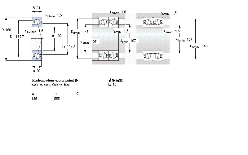SKF 角接觸球軸承, 精密, CE/HC, contact angle 15°, hybrid7020CE/HCP4A樣本圖片