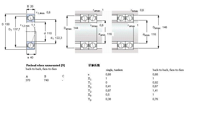 SKF 角接觸球軸承, 精密, ACD/HC, contact angle 25°, hybrid71922ACD/HCP4A樣本圖片
