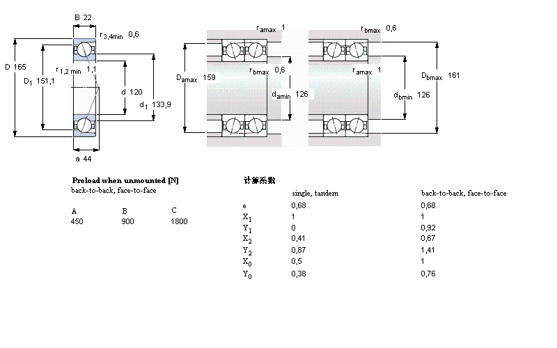 SKF 角接觸球軸承, 精密, ACD, contact angle 25°71924ACD/P4A樣本圖片