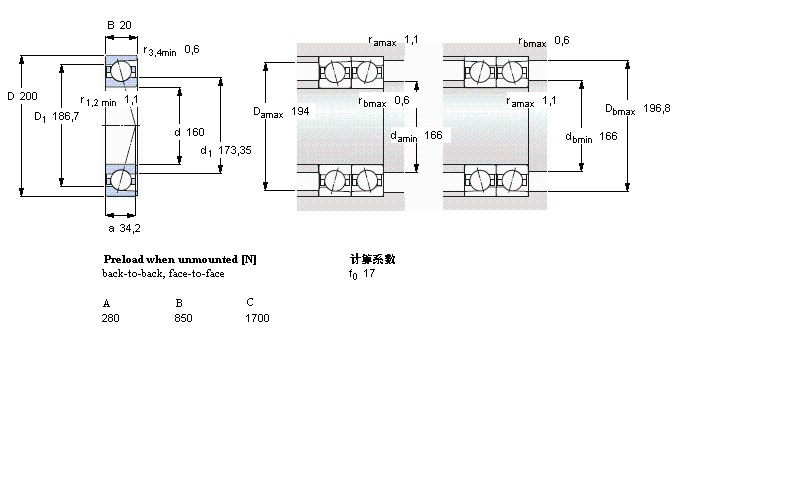 SKF 角接觸球軸承, 精密, CD, contact angle 15°, hybrid, super-precision71832CD/HCP4A樣本圖片
